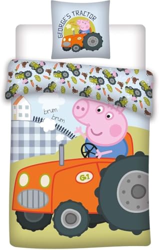 BrandMac Peppa Pig George Junior Bettwäsche-Set | Bettbezug 100x135 cm + Kissenbezug 40x60 cm 100% Baumwolle | Weiche & Atmungsaktive Wendbare Bettwäsche für Kleinkinder & Babys