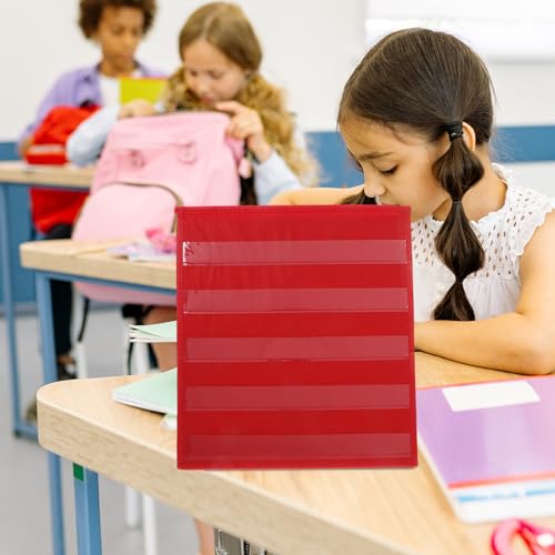 SHINEOFI Triangular Stand Desktop Pocket Chart for Classroom and Office Use, Red Double-Sided Card Display with Multiple Slots, Stable Support and Sturdy Design, for Homework and Teaching - Image 4