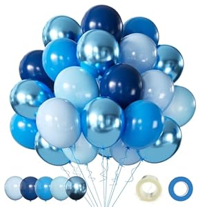 Blue Balloon Metallic Blue Balloons, 60Pcs 12Inch Chrome Blue Balloons Kit Macaron Baby Pearl Navy Blue Latex Balloons for Birthday Wedding Baby Shower Party Decoration