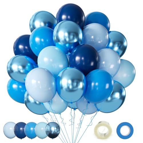 Blue Balloons Metallic Blue Balloon, 60Pcs 12Inch Chrome Blue Balloons Kit Macaron Light Pearl Navy Blue Latex Balloons for Birthday Wedding Party Decoration by AIOZX - Used condition - US$5.84