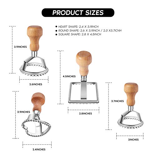 Ravioli Stamp Maker Cutter With Roller Wheel Set, Mold With Wooden Handle And Fluted Edge, Pasta Press Kitchen Attachment (3 Set And Cutter) #TOP3