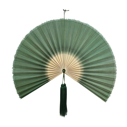 SUCHUBU Handcrafted White Wall Fan, 40" Decorative Bamboo Wall Decor, Large Japanese Art Piece, Asian Inspired Fireplace Decor, Vibrant Statement Wall Art for Living Room (Green White, Medium)