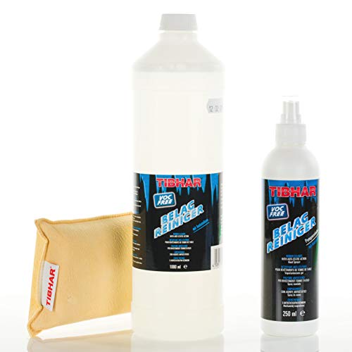 Tibhar Juego de limpieza de pavimentos de tenis de mesa, sin disolventes, spray con esponja combinada y botella de relleno, con antiestático, 250 ml + 1000 ml