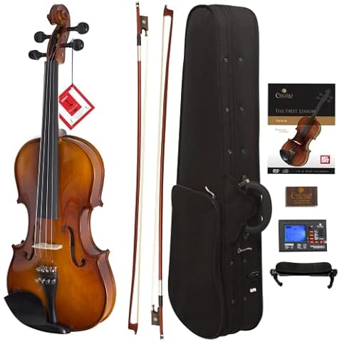 Cecilio CVN-300 Solidwood Ebony Fitted Violin with D'Addario Prelude Strings, Size 1/2 Cover