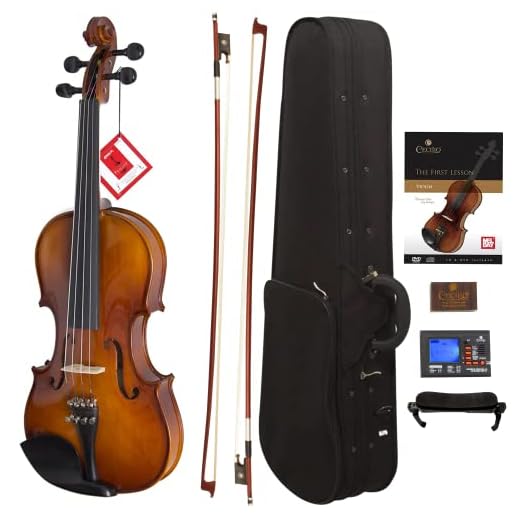 Cecilio CVN-300 Solidwood Ebony Fitted Violin with D'Addario Prelude Strings (Size 4/4 (Full Size), Varnish)