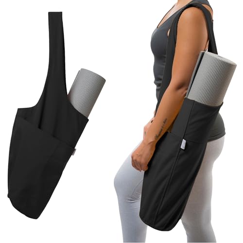 Yogiii Yoga Mat Bag | The ORIGINAL YogiiiTote Yoga Bag | Sling Yoga Tote w/Large Side Pocket & Zipper Pocket | Yoga Mat Carrier Fits Most Size Mats (Obsidian Black)