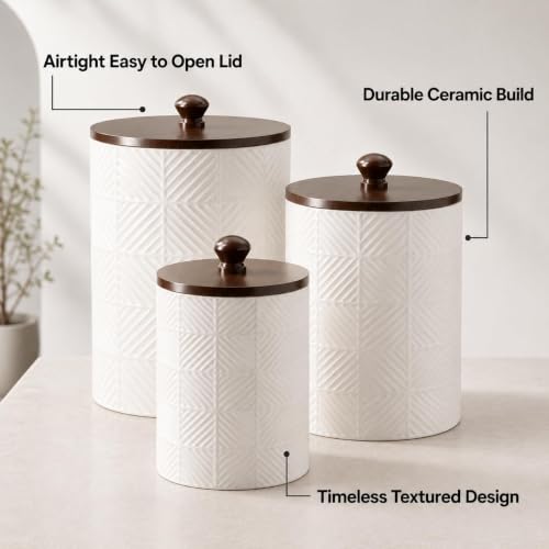 Canisters Sets for the Kitchen with Airtight Bamboo Lids, Ceramic|Set of 3 - Image 3