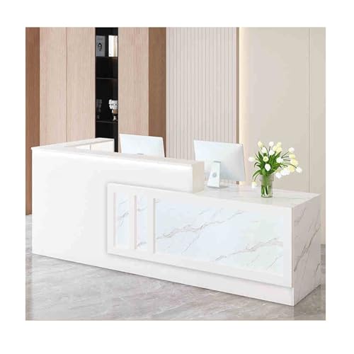 Generico Elegante bancone Reception Moderno Bianco con Illuminazione a LED, Stabile bancone Cassa per Negozi, Perfetto per Vendite, Ufficio e Servizio Clienti (Destra_12