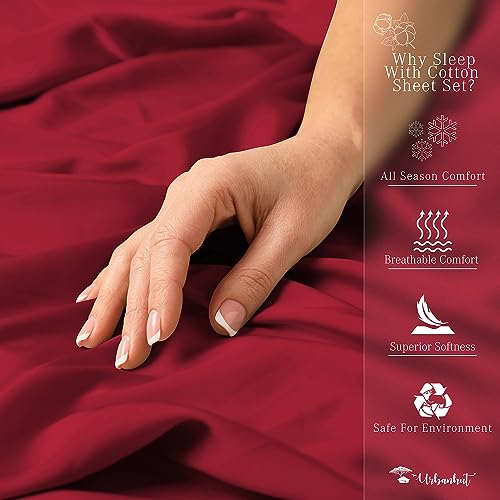 URBANHUT 800 Thread Count Twin Size Egyptian Cotton Sheets Set, 3 Pc Bed Sheet Sets for Twin Size Bedding, Luxury Hotel Sheets Sateen Finish Fits 16" Deep Pocket - Burgundy