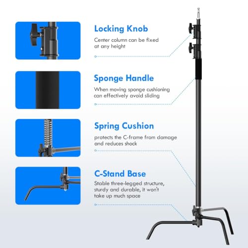 Image of EMART 10ft Heavy Duty C Stand with Boom Arm 100% Stainless Steel-Black
