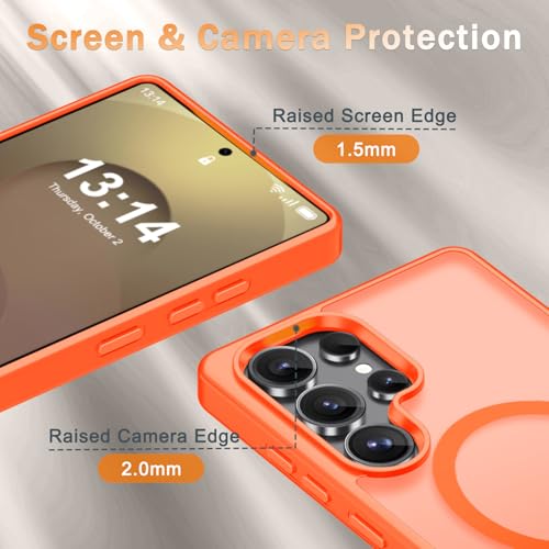 Image of YENAPOON for Samsung Galaxy S25 Ultra Case, Matte Magnetic Phone Cover [with 1 Screen Protector] [Support for MagSafe] [Shockproof Military Grade Protection] Translucent Frosted Back, Orange