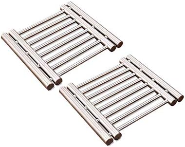 Leoyoubei 8x9 Metal expands Trivet Wite from 9" to 15" Multi-Purpose Spoon Rest and Kitchen Table mats Shrink Pads Non-Sliding hot pad and Pot Holder (Silver x 2)