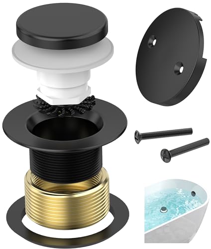 Sogmeter Matte Black Tub Drain Kit with Hair Catcher Premium Brass Tip-Toe Bathroom Tub Drain Replacement and 2-Hole Overflow Faceplate 11.5/16 UNC Bathtub Drain Stopper Assembly