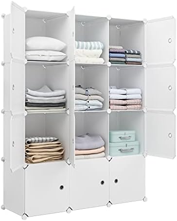 Aeitc Large Storage Cubes- 14''x 18'' (12 Cube)-Clothes , DIY , Closet Organizer with Doors, Modular Bookshelf Units, Toy Organizer, White