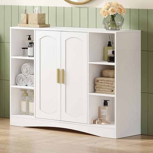 HEXCELEN Mobile da Bagno, Mobiletto Autoportante, Armadietto con 2 Ante, Ripiani Regolabili, Scomparto Aperto, per Bagni, Soggiorno, Cucina, Corridoio, 30 x 100 x 75 cm, Bianco