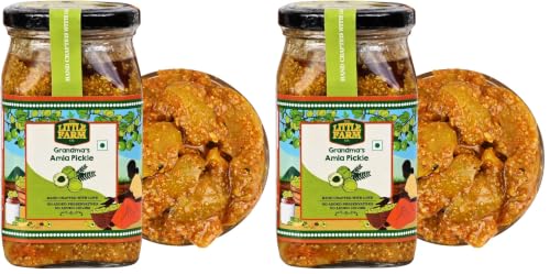 Image of THE LITTLE FARM CO Amla Pickle - Awla ka Achar | Less Oil Mustard Base Homemade Gooseberry Pickles with masala | No Added Preservatives, No Artificial Flavours | Traditional Recipe, 400g (Pack of 2)