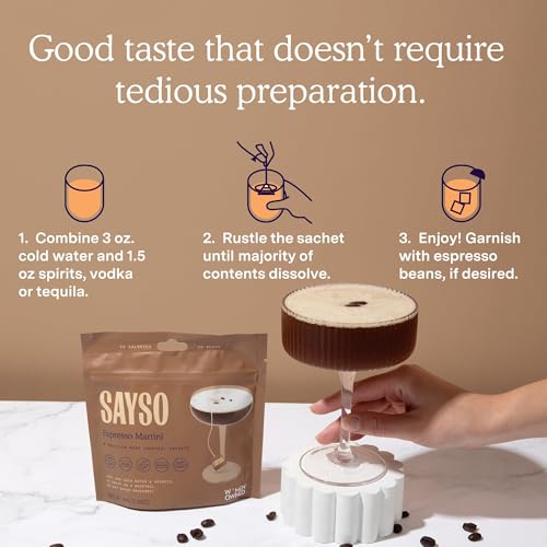 Image of SAYSO Espresso Martini Cocktail Tea Bags, 2-Pack | Low-calorie & Low Sugar | Instant Craft Cocktails or Mocktails in 1 Min, Just Add Water + Spirits | Real Ingredients | Mixers Bundle - 16 Teabags