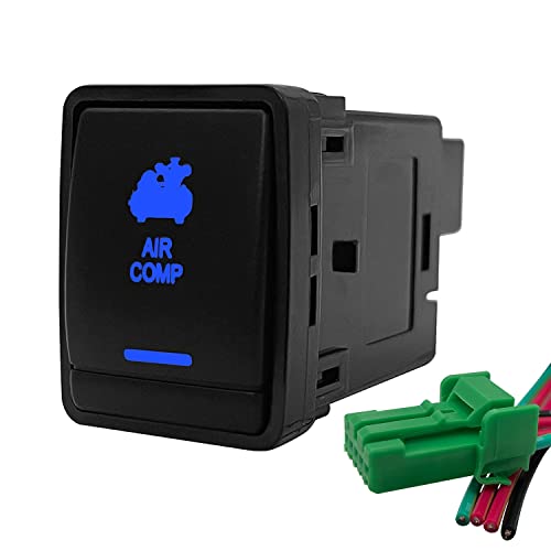 Image of 12V Blue Air Compressor Push Button Switch for Nissan Qashqai Pathfinder R52 Navara NP300 X-Trail T32 Console Switch Replace, with Wiring Connector (30 mm x 23 mm)