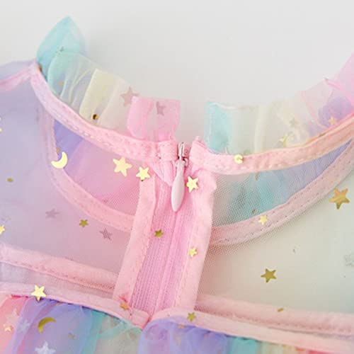 Toddler Girls Fly Sleeve Rainbow Star Sequins Prints Tulle Princess Dress Dance Party Dresses Clothes (Pink, 3-4 Years)3