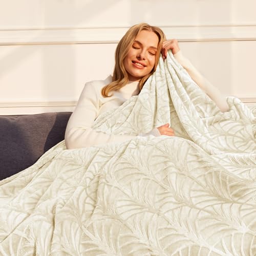 Whale Flotilla Flannel Fleece King Size Blanket for Bed, Soft Fluffy Velvet Bedspread Coverlet with Decorative Vintage Pattern for All Season, Warm and Lightweight, 90x104 Inch, Ivory