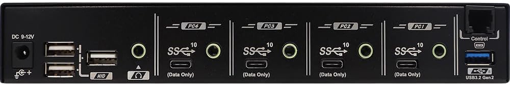 KM Switch for 4 Computers with Mouse Roaming Serial Control | Hotkey Control USB Synchronizer, USB 3.2 Gen 2 -4 Ports, Multi-Screen, No Software Required for Windows, Mac, Linux, USW-T334