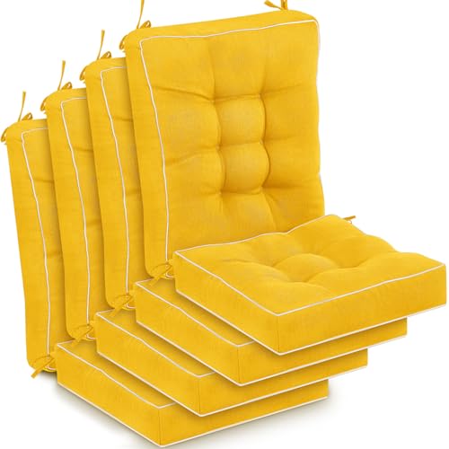 Juexica 4 Sets Outdoor Patio Cushions High Back Outdoor Chair Cushions Rocking Cushion Patio Fastness Chair Pads with Ties for Seasonal Indoor Home Office(Yellow 16 x 16 x 3.5)