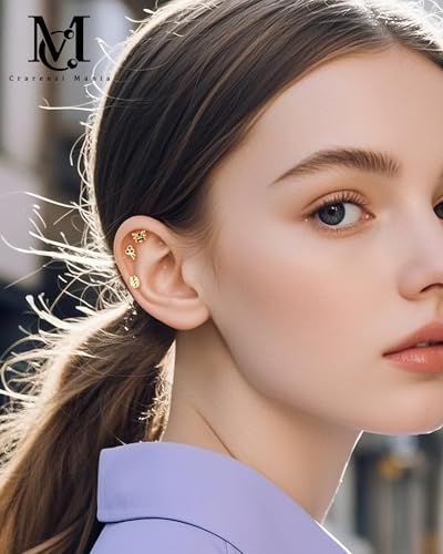 CM Crareesi Mania Flat Back Earrings Internally Threaded Labret Studs 316L Stainless Steel Helix Earrings Stud 16G Cartilage Earrings Stud 8mm Bee Medusa Piercing Jewelry2