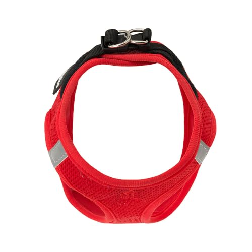 P24S SMART Step-In Hundegeschirr mit 2 kostenlosen personalisierte Namensaufkleber Klettsticker Wunschetikette für kleine Hunderassen mit Digital Hundefinder Dienst (Rot, S (Brust 46-57 cm))