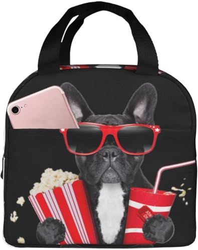 面白い 犬柄 フレンチブルドッグ (2) エコバッグ 折りたたみ 保冷保温 ランチバッグ かわいい 保冷バッグ ファスナー付き ブラック お弁当箱 軽量 コンパクト 保冷トートバッグ コンビニバッグ シンプル 男女兼用 通勤 通学