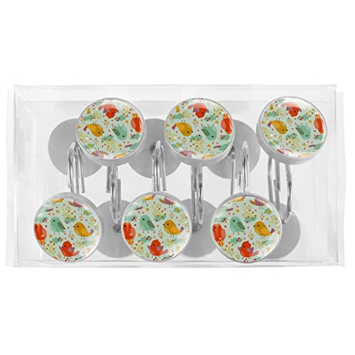 Crochets pour rideau de douche salle de bain acier inoxydable oiseaux colorés lot de 12 - 6