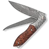 DELLINGER Wilderer VG-10 Damast Taschenmesser mit Bügelsäge & Klappmesser & Damaststahl Messer & Outdoor Damastmesser Folder Knife 9 cm Klinge