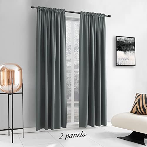 DONREN Bedroom Blackout Curtains Panels - Energy Saving Thermal Insulated Solid Rod Pocket Blackout Draperies for Patio (1 Pair, 60 inches by 108 Inch Length,Medium Grey)