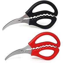 Honbay 2PCS Multifunctional Stainless Steel Shears Kitchen Seafood Scissors Fish Crab Shrimp Lobster Scissors Seafood Peeling Tools for Home 2 Color, 6"
