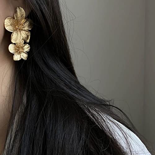 Large Double Flower Earrings Candy Color Metal Flower Dangle Earrings Romantic Boho Sweet Gold Chic Wild Flower Statement Earrings For Women Girl Wedding Party Jewelry-Gold #TOP3