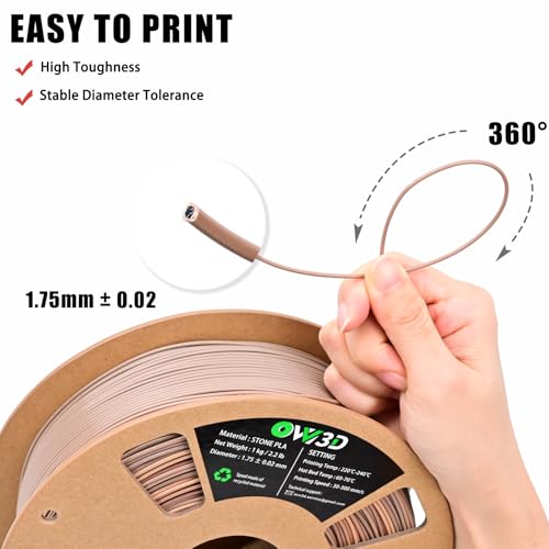 Image of OVV3D PLA Filament Stone PLA, 3D Printer Filament Rock PLA Filament 1.75mm + /- 0.02mm 1kg(2.2lbs) Better to Print Fossil Bone /Marble,Gradient Brown PLA