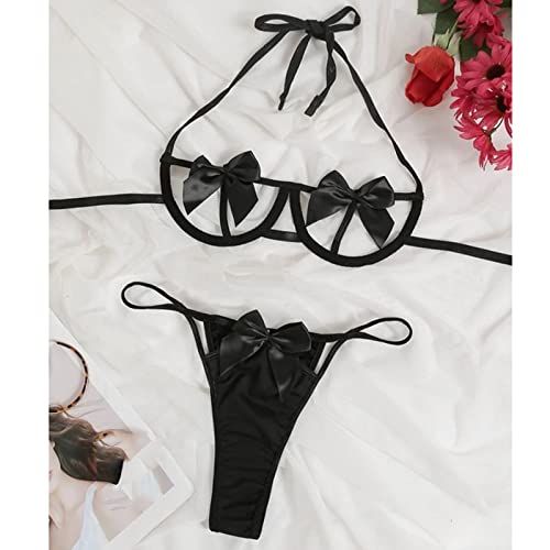 Conjunto de roupa íntima de duas peças, conjunto de roupa íntima feminina elástica para casa para mu