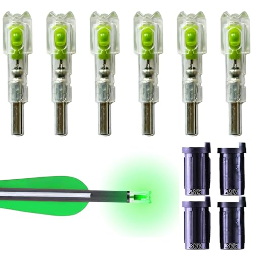 sntxmy 6PCS Lighted Nocks for Crossbow Arrows with 0.285/0.297/0.300/0.305 in Adapter Bushings with ON/Off Switch LED Arrow Nocks