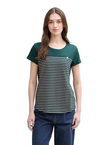 TOM TAILOR Denim Señoras Camiseta de rayas con estampado de corazón 1012686, 18815 - Green Rose Stripe, L