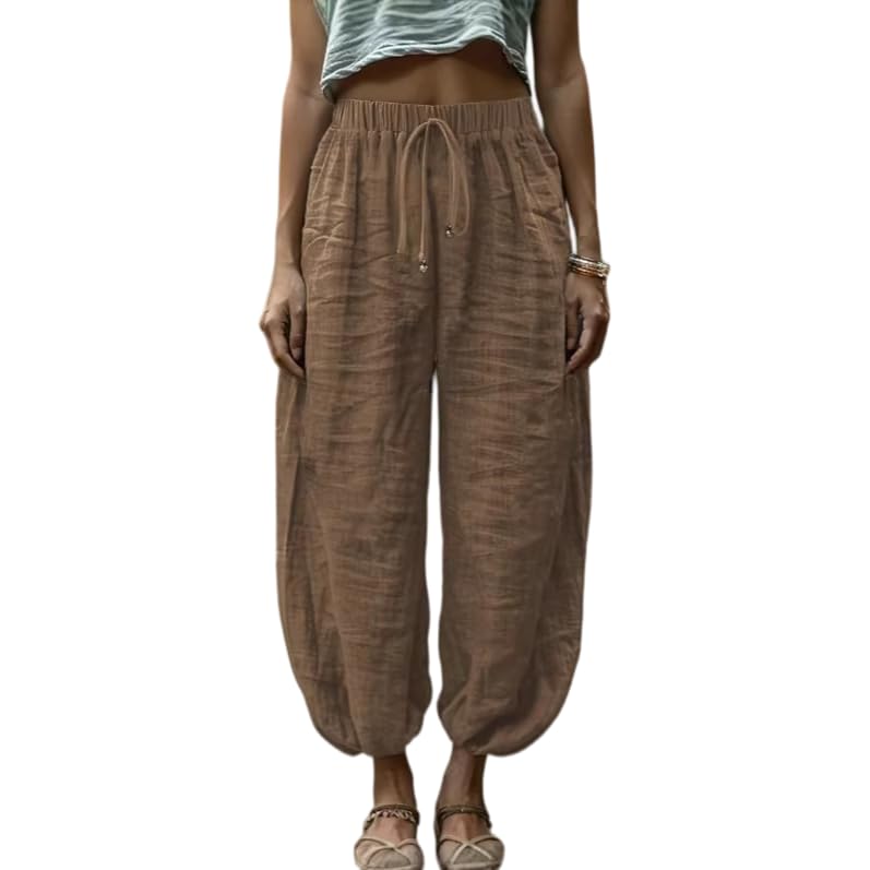 Pantalon sarouel coton haut de gamme avec cordon de serrage et poches