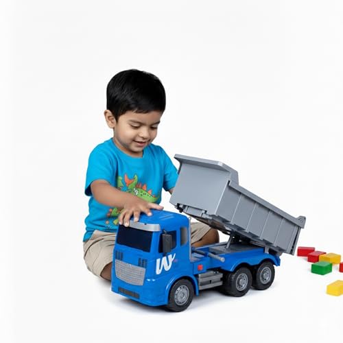 Image of Heavy Duty Dumper Truck Toy for Kids - Friction Powered Big Construction Tipper Truck with Moving Dump Bed, Durable Non-Toxic Plastic Vehicle