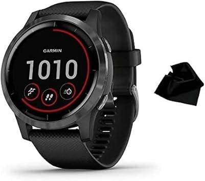 garmin v%c3%advoactive 4 gps smartwatch features music body energy monitoring animated workouts and more black with kwalicable cleaning cloth