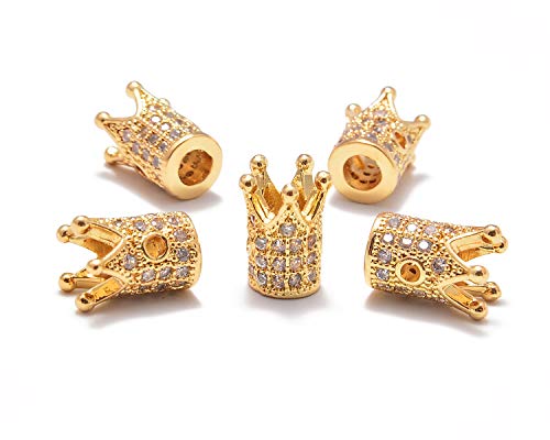 AD Beads Zircon Pave Rhinestones King Crown Or Queen Crown Bracelet Connector Charm Spacer Beads (5 Pcs Clear on Gold (King Crown))