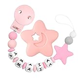 👶🏼 Pinza con agujeros anti-asfixia con bola silicona antibacteriana. Cadena de chupete de silicona con un mordedor de estrella aparte.