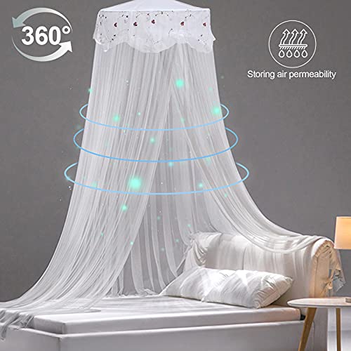 Jeteventy Bed Canopy, Princess Bed Curtain Net For Single To King Size,Bedroom Decoration Of Round Lace Dome With Stainless Steel Hook ,Quick Easy Installation (White) #TOP2