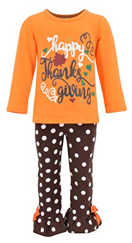 Unique Baby Girls 2 Piece Happy Thanksgiving Orange and Brown Fall Outfit (3t)