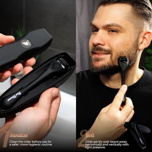Red-Blooded Beard Growth Roller | Stimulate Beard and Hair Growth | 540 0.5mm Titanium Needles | Derma Roller For Men | Matte Black Beard Roller | Microneedle Roller - 3