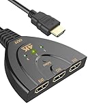 Multiprise HDMI Switch 4K 3 Entrée 1 Sorties, Commutateur HDMI 4K avec Câble, Commutateur UHD 3D HDR pour TV PC Games Consoles Projecteur TV Stick