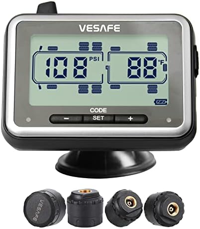 VESAFE TPMS, Wireless Tire Pressure Monitoring System for RV, Trailer, Coach, Motor Home, Fifth Wheel, with 4 Anti-Theft sensors