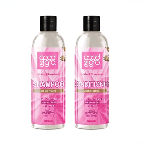 GOOD2GRO Hydrating & Strengthening Shampoo & Conditioner Set - 8 Fl Oz Each | Infused with Silk Protein, Mango, Shea Butter, Peppermint & Rosemary | Vegan & Cruelty-Free