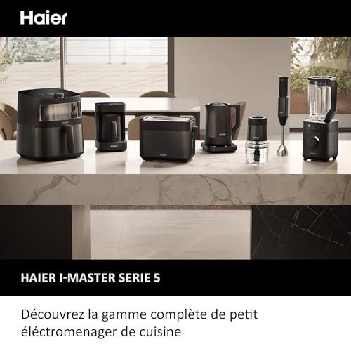 Haier I-Master Serie 5 Blender avec Broyeur à Glace, Smoothie, 5 Vitesses Variables, Fonction Pulse, Auto-Nettoyage, Bol en Verre 1.7L, Bouteille Personelle 0.6L, 1200W [Noir]